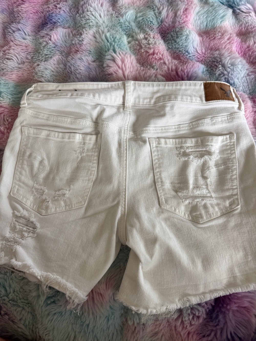 American Eagle Outfitters White Distressed Jean Shorts